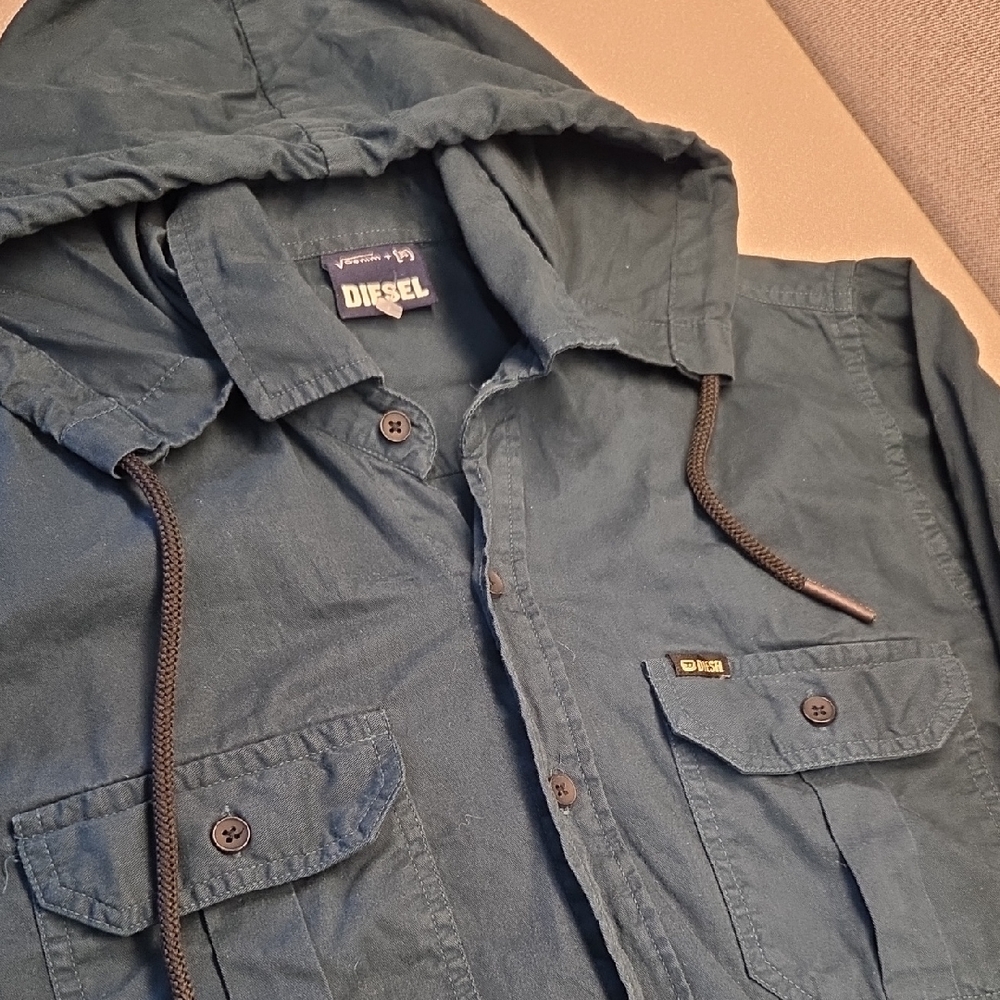 Diesel Blue-Teal Hooded Lightweight Shirt Jacket